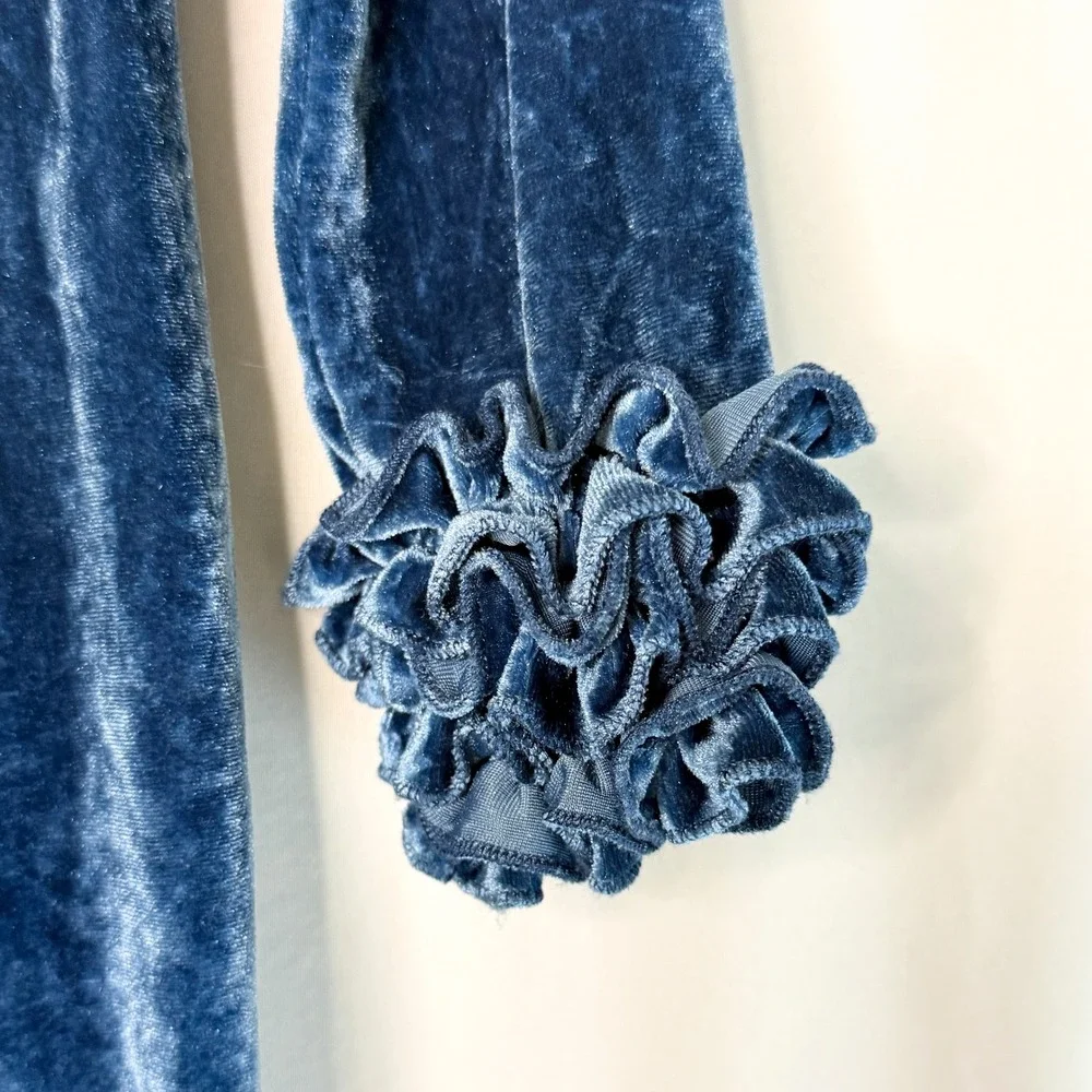 Marie Nicole Velvet Icing Ruffle Dress Kids Size 6 XXL Muted Navy Excellent